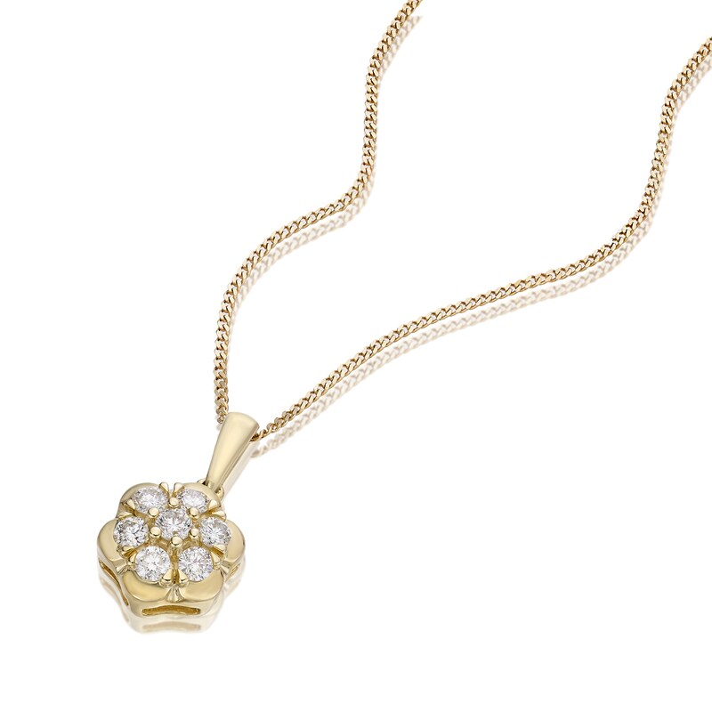 Main Image 2 of 9ct Yellow Gold 18" 0.25ct Diamond Flower Shaped Pendant Necklace