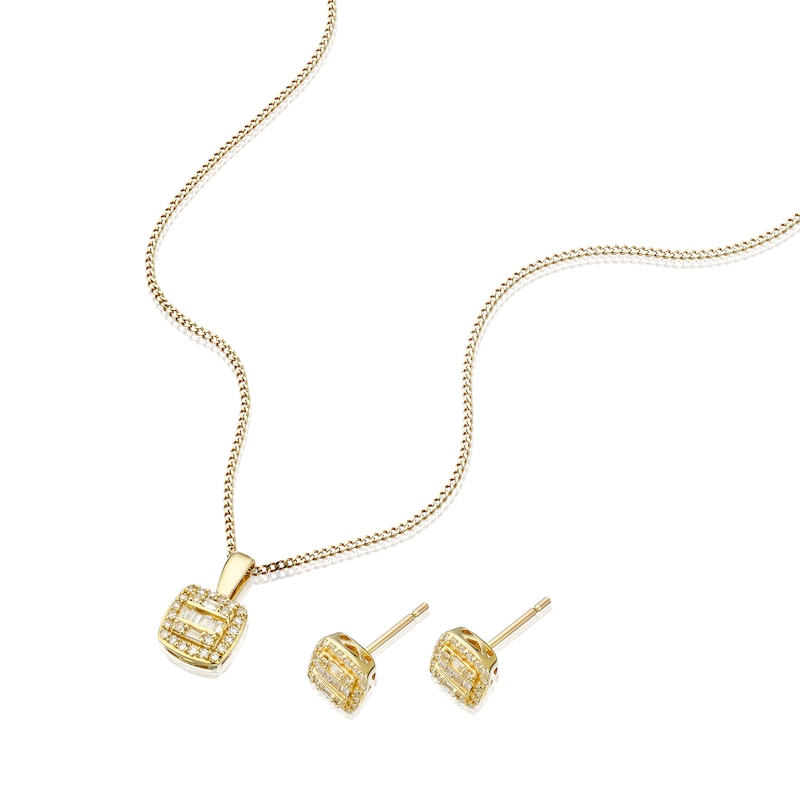 Main Image 2 of 9ct Yellow Gold 0.25ct Diamond Earring & Necklace Jewellery Set