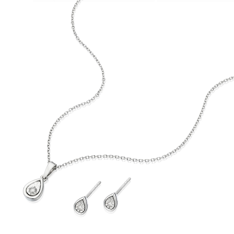 Main Image 2 of Sterling Silver Diamond Illusion Earrings & Necklace Jewellery Set