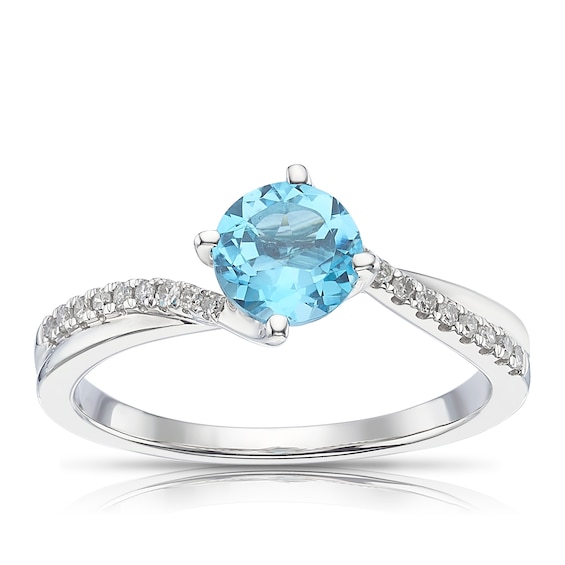 9ct White Gold 0.10ct Diamond and Blue Topaz Solitaire Ring