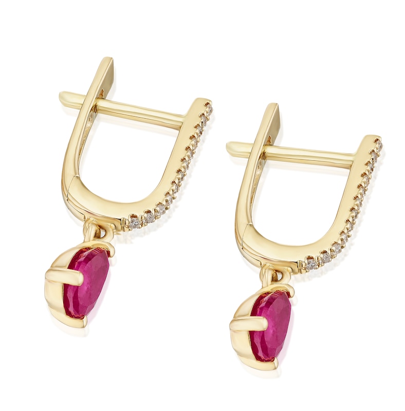 Main Image 2 of 9ct Yellow Gold Diamond & Ruby Pear Drop Earrings