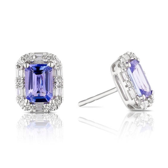 9ct White Gold 0.20ct Diamond and Tanzanite Stud Earrings