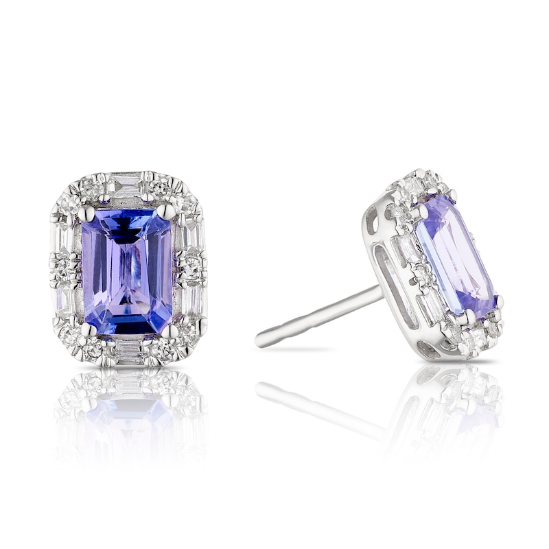 Main Image 1 of 9ct White Gold 0.20ct Diamond & Tanzanite Stud Earrings