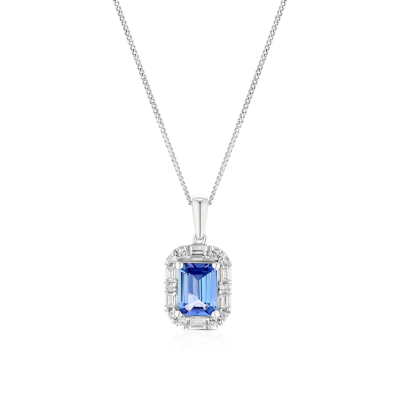9ct White Gold 16+2 0.16ct Diamond and Tanzanite Pendant Nec