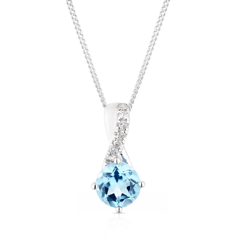Main Image 1 of 9ct White Gold 16&quot; Diamond & Topaz Solitaire Pendant