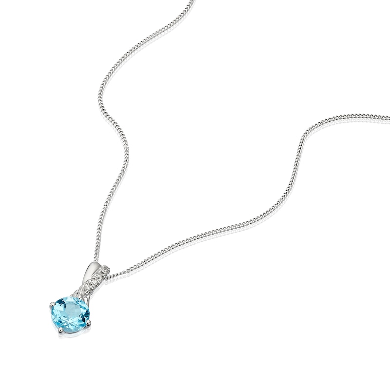 Main Image 2 of 9ct White Gold 16&quot; Diamond & Topaz Solitaire Pendant