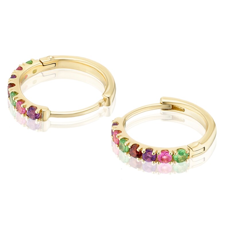 Main Image 2 of 9ct Yellow Gold Multi Gemstone Hoop Earrings