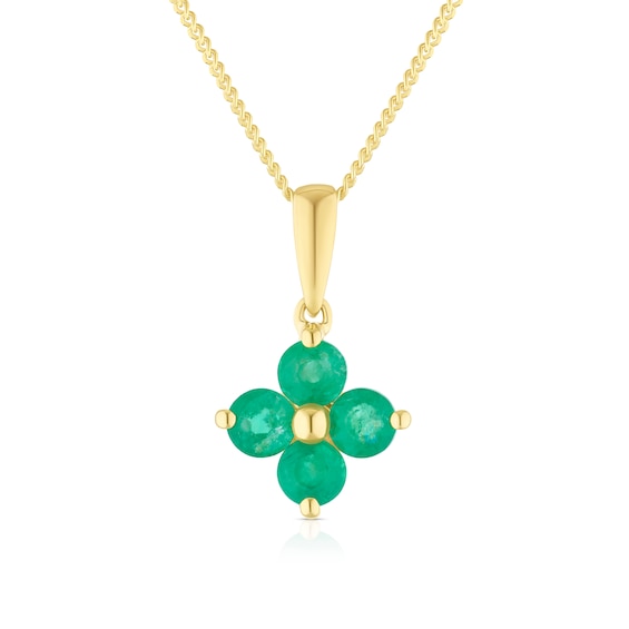 9ct Yellow Gold 16+2 Emerald Flower Shaped Dainty Necklace
