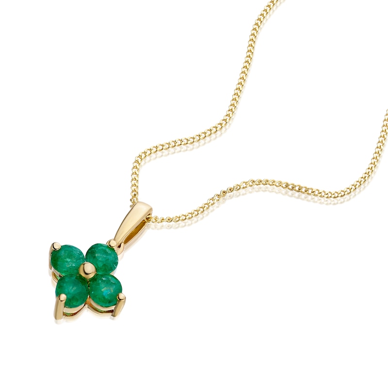Main Image 2 of 9ct Yellow Gold 16+2&quot; Emerald Flower Shaped Dainty Necklace