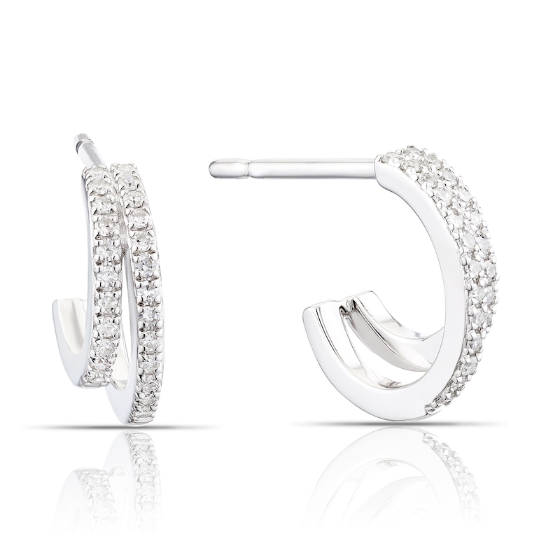 Main Image 1 of Sterling Silver 0.15ct Diamond Two Row Half Hoop Earrings