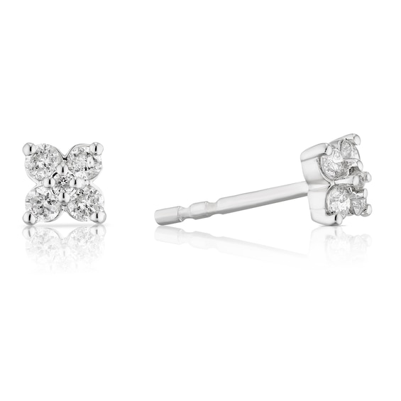9ct White Gold 0.20ct Diamond Flower Stud Earrings