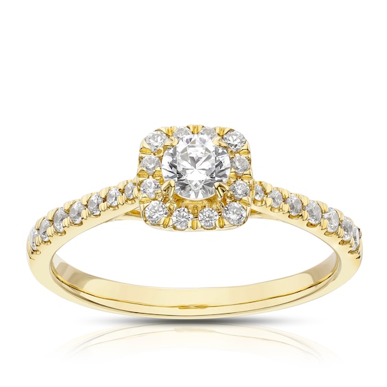 Engagement Ring 18ct Yellow Gold Cushion Shaped Halo 0.50ct Diamond Ring