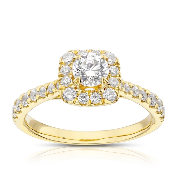 18ct Yellow Gold 1ct Diamond Cushion Shaped Halo Ring