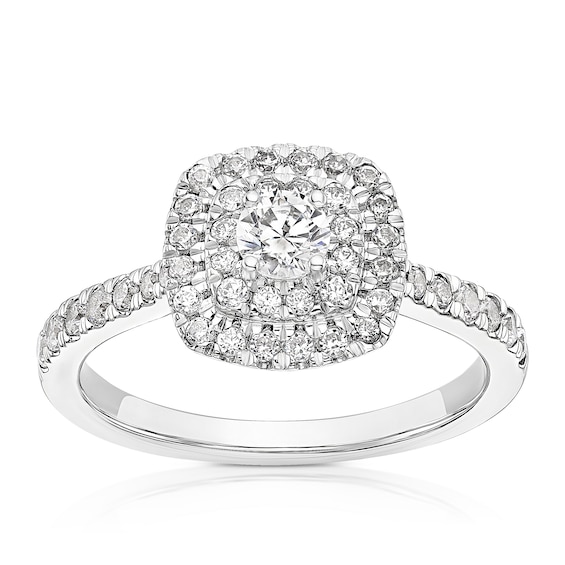 Engagement Ring 18ct White Gold and Platinum Double Halo 0.66ct Diamond Ring
