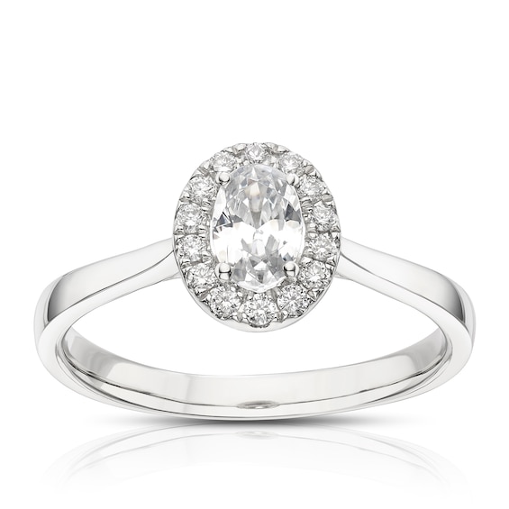 Engagement Ring Origin Platinum Oval Shaped Halo 0.50ct Diamond Ring