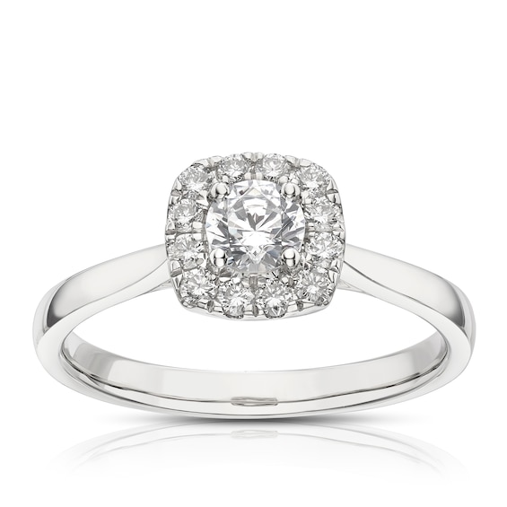 Engagement Ring Origin Platinum Cushion Shaped Halo 0.50ct D