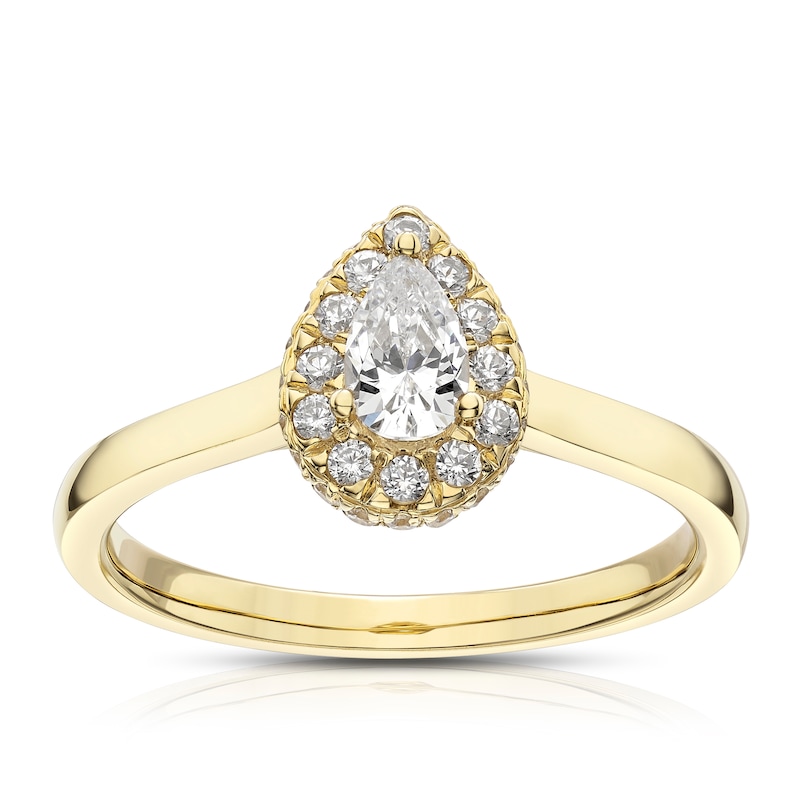 Main Image 1 of The Diamond Story 18ct Yellow Gold 0.50ct Diamond Pear Halo Ring