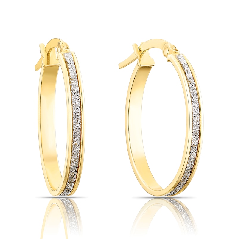 Main Image 1 of 9ct Yellow Gold Oval Sparkle Hoop Earrings