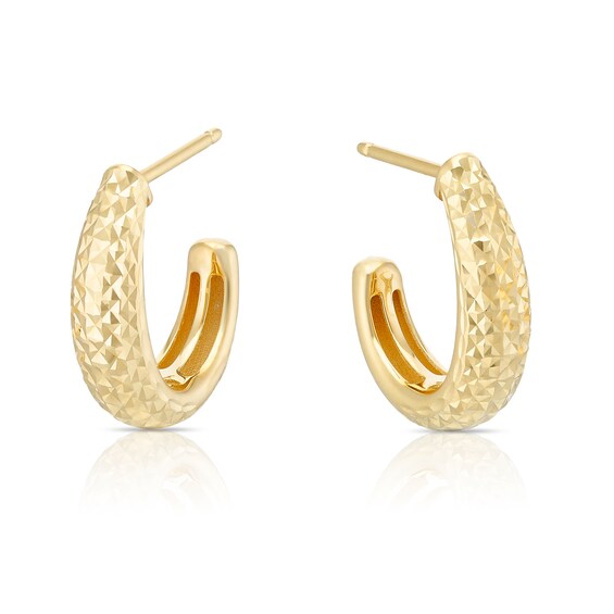 9ct Yellow Gold Diamond Cut Half Hoop Earrings