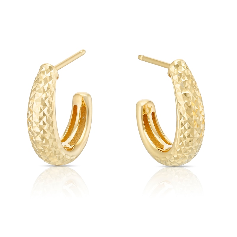 Main Image 1 of 9ct Yellow Gold Diamond Cut Half Hoop Earrings