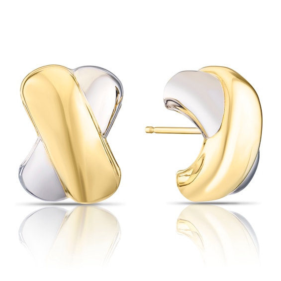 9ct Yellow Gold Crossover Wide Stud Earrings