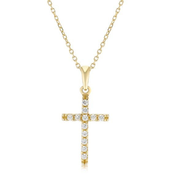 9ct Yellow Gold 16+2 Cubic Zirconia Cross Shaped Pendant