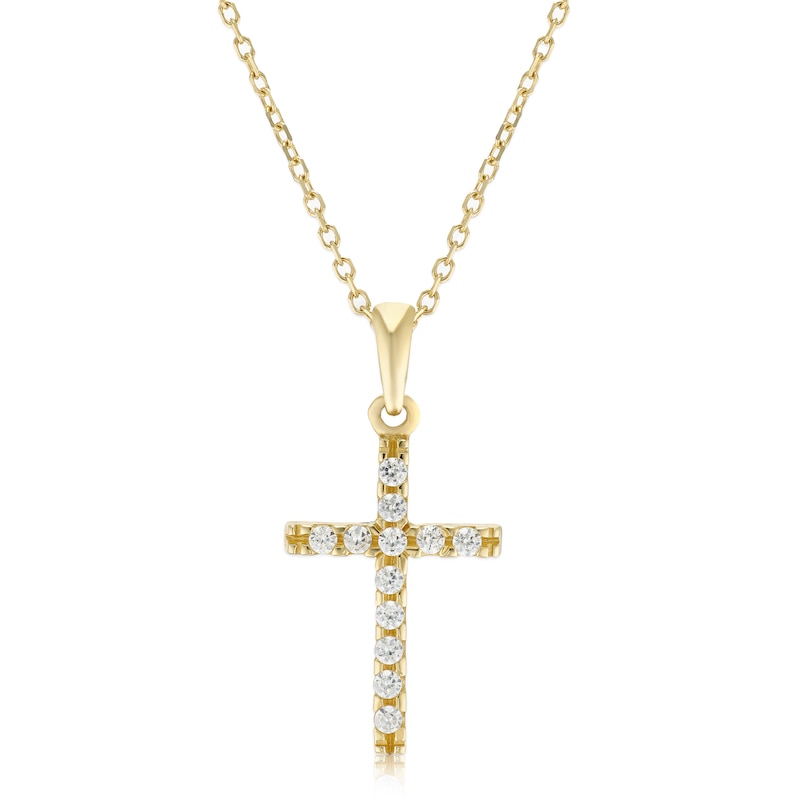 Main Image 1 of 9ct Yellow Gold 16+2" Cubic Zirconia Cross Shaped Pendant