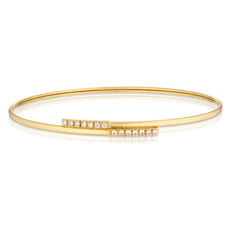 Main Image 1 of 9ct Yellow Gold & Cubic Zirconia Crossover Edge Bangle