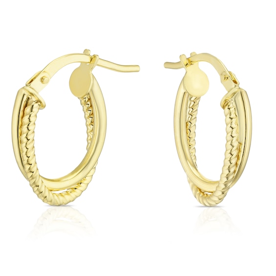 9ct Yellow Gold Diamond Cut Polished Twist Oval Shaped Hoop Earrings