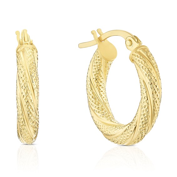 9ct Yellow Gold 10mm Diamond Cut Twist Hoop Earrings