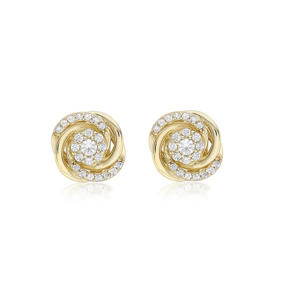 9ct Yellow Gold 9mm Cubic Zirconia Knot Stud Earrings