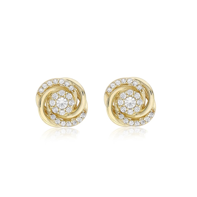 Main Image 1 of 9ct Yellow Gold 9mm Cubic Zirconia Knot Stud Earrings