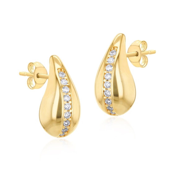 9ct Yellow Gold Cubic Zirconia Tear Drop Stud Earrings