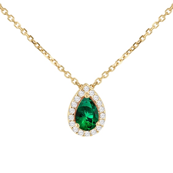 9ct Yellow Gold 17+1 Green and Clear Cubic Zirconia Pear Sha