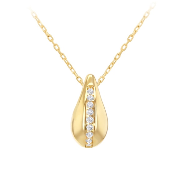 9ct Yellow Gold 16+1 Cubic Zirconia Tear Drop Pendant