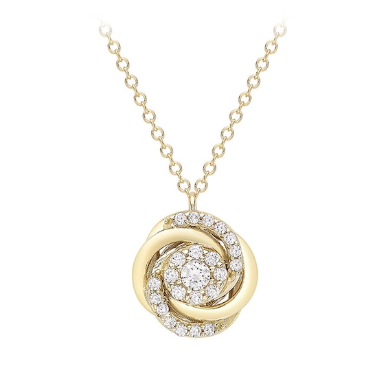 9ct Yellow Gold 17+1 Cubic Zirconia Knot Pendant Necklace
