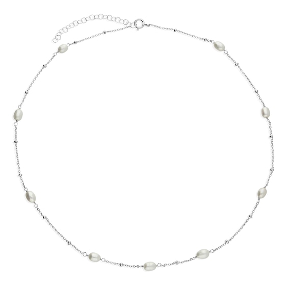 Sterling Silver and Cultured Freshwater Pearl Station Necklace
