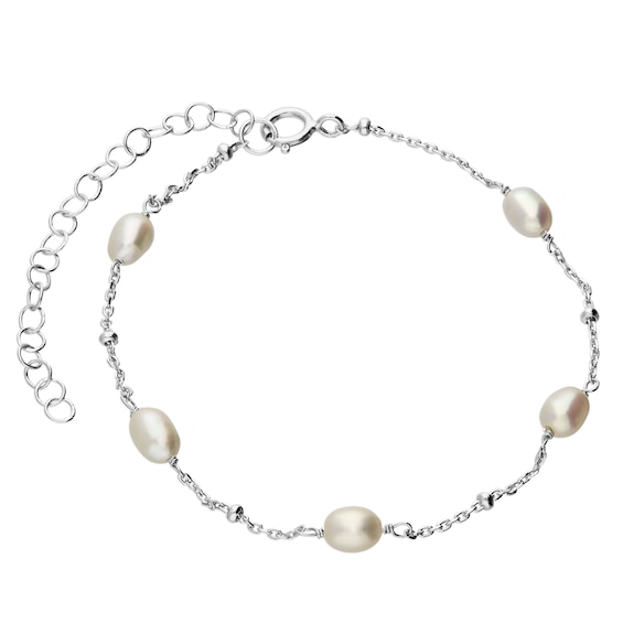 Sterling Silver and Cultured Freshwater Pearl Station Bracelet
