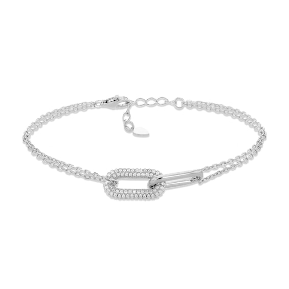 Sterling Silver 7 Cubic Zirconia Paperlink Chain Bracelet