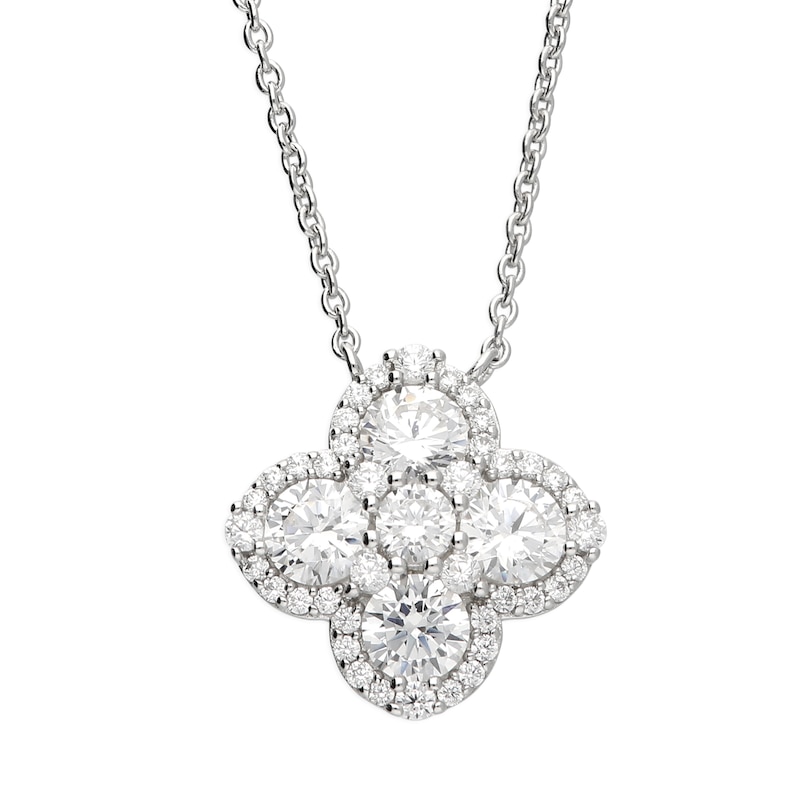 Main Image 1 of Sterling Silver 18" Cubic Zirconia Clover Shaped Pendant