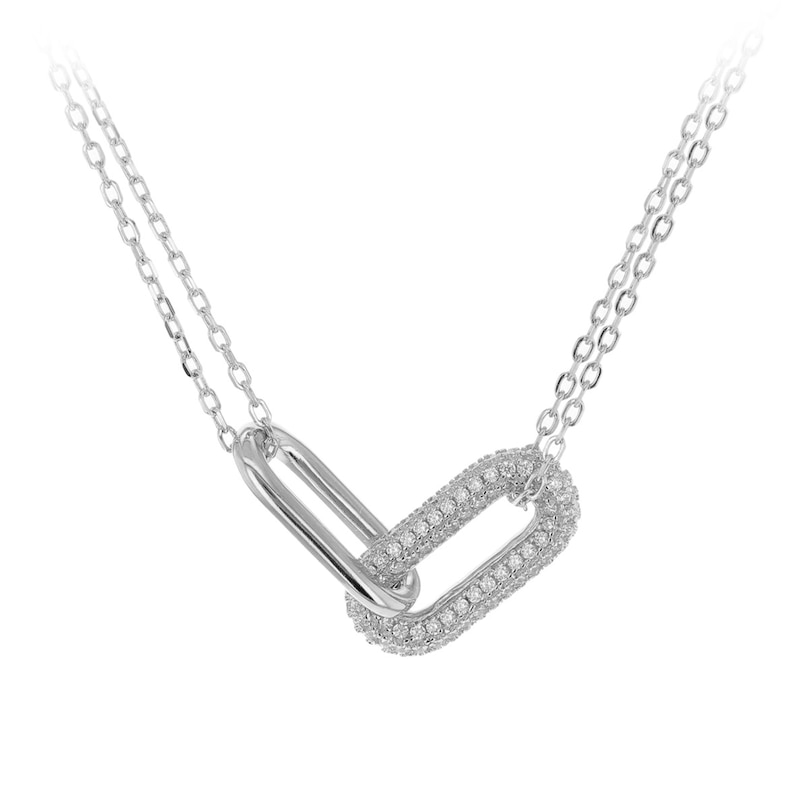 Main Image 1 of Sterling Silver 16+2" Cubic Zirconia Paperlink Necklace