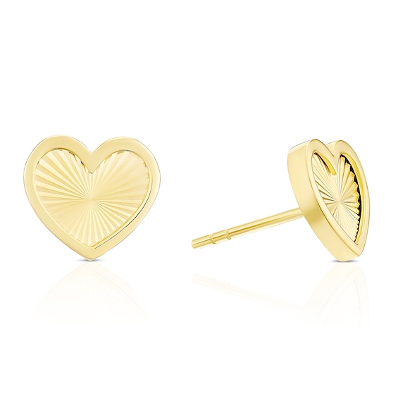 9ct Yellow Gold Diamond Cut Heart Shaped Stud Earrings