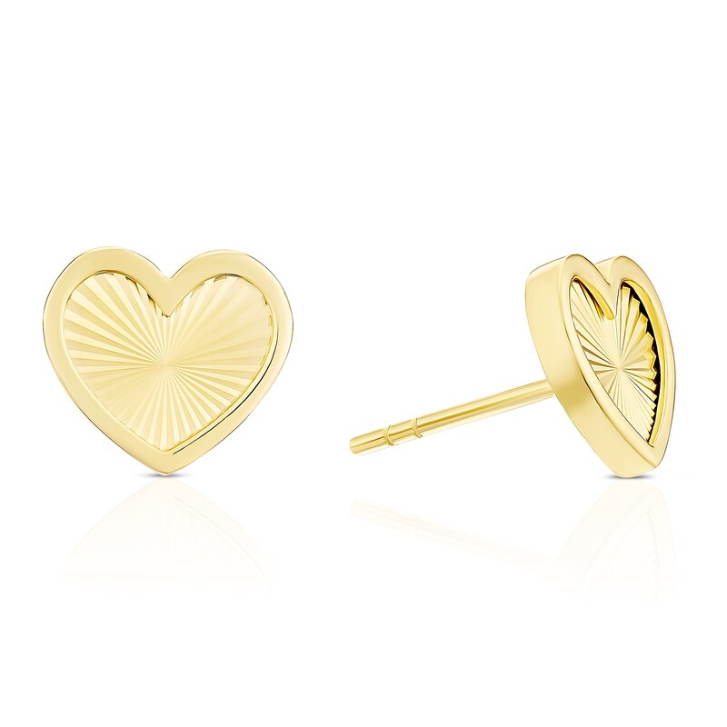 Main Image 1 of 9ct Yellow Gold Diamond Cut Heart Shaped Stud Earrings