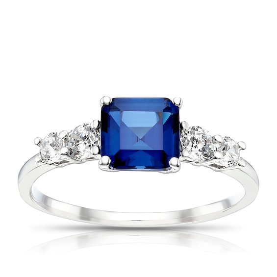 9ct White Gold Created Sapphire and Cubic Zirconia Ring