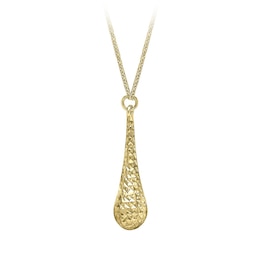 9ct Yellow Gold 17.75" Diamond Cut Tear Drop Pendant