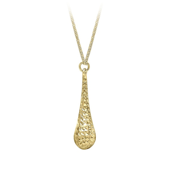 9ct Yellow Gold 17.75 Diamond Cut Tear Drop Pendant