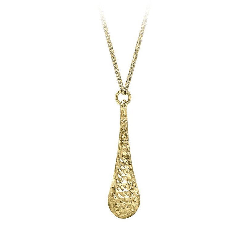 Main Image 1 of 9ct Yellow Gold 17.75&quot; Diamond Cut Tear Drop Pendant