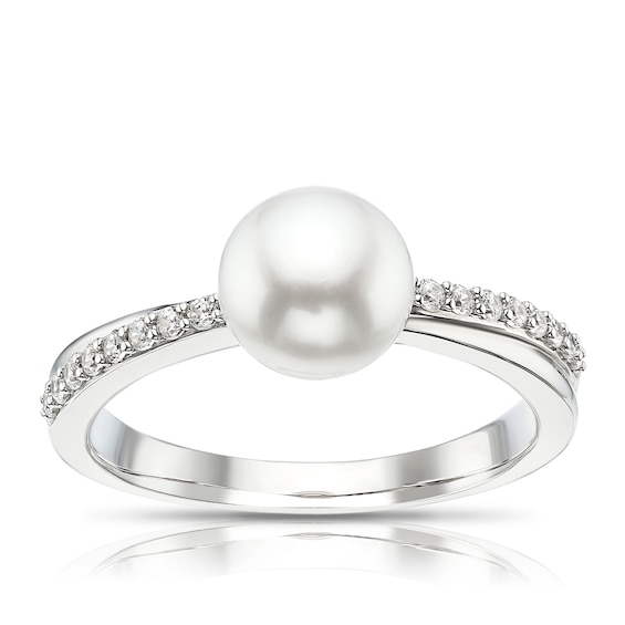 Sterling Silver Cultured Freshwater Pearl and Cubic Zirconia Ring