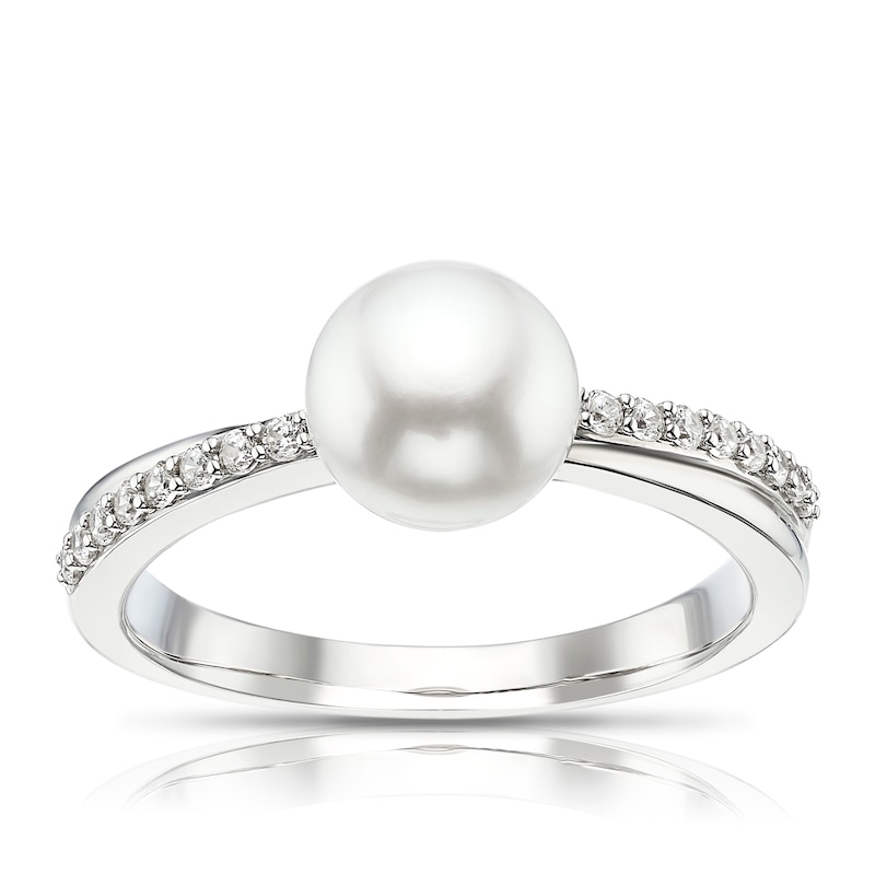 Main Image 1 of Sterling Silver Cultured Freshwater Pearl & Cubic Zirconia Ring