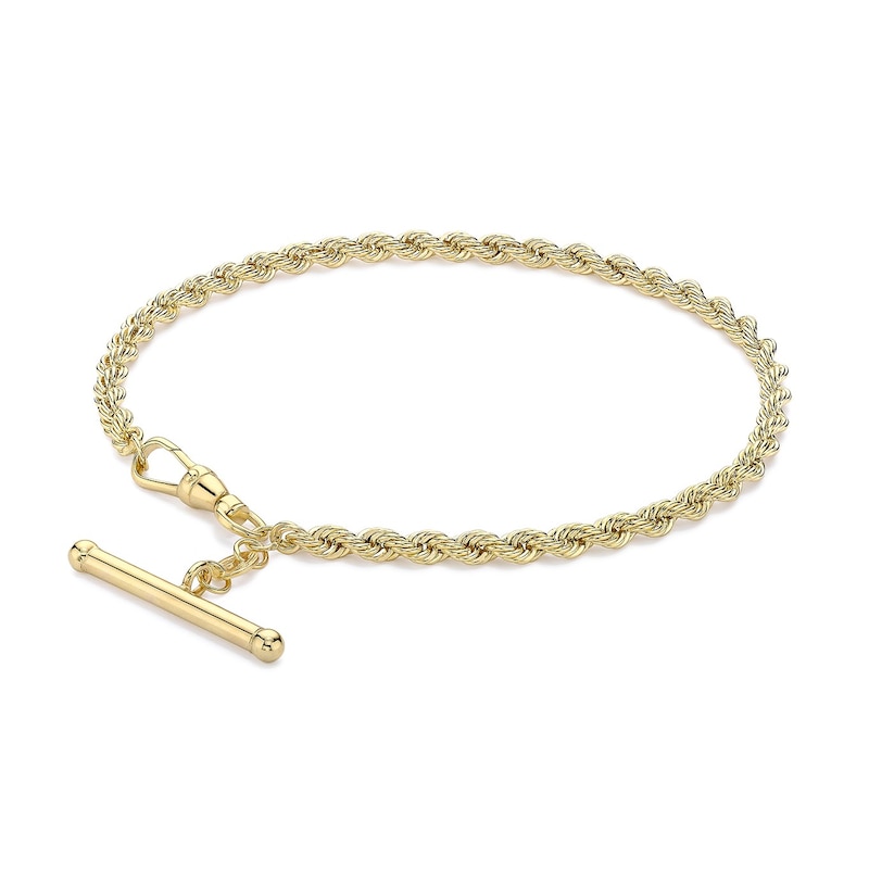 Main Image 1 of 9ct Yellow Gold 7.5" T-Bar Rope Chain Bracelet